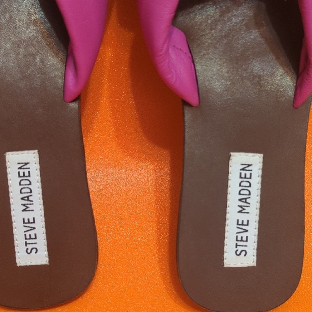 Steve Madden Pink and Brown Bow Slide Sandals - Picture 4 of 8